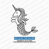 Mermaid Unicorn Svg Mermicorn Cute Silhouette Cameo Mythical Clipart Cut sketch template