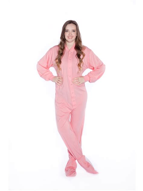 big feet pajama  pink jersey knit adult footed pajamas womens