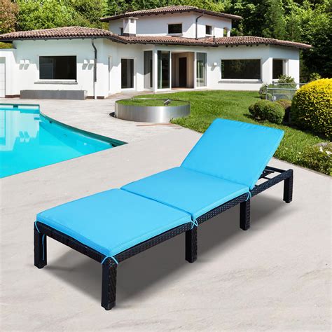 clearance outdoor chaise lounges rattan chaise lounge chairs  blue cushion adjustable