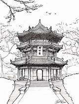 Japanese Drawing Drawings Temple Chinese Architecture Pagoda House Pencil Sketches Browse Deviantart Ink sketch template