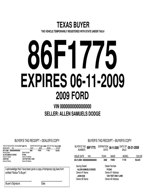printable editable texas temporary license plate template printable