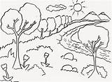 Pemandangan Mewarnai Sawah Gunung Lukisan Kartun Sketsa sketch template