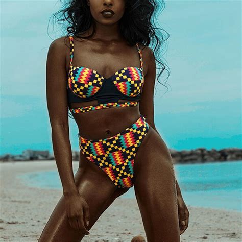 2019 Two Piece Swimsuit Swear Adult Women African Print Bikini Swimwear