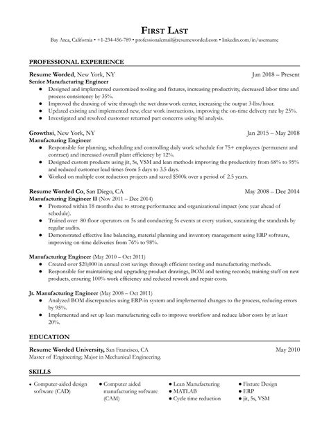 manufacturing production manager resume examples   resume worded