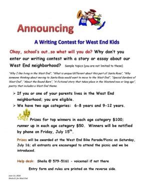 yearly dues kids writing contest west  neighborhood  historic