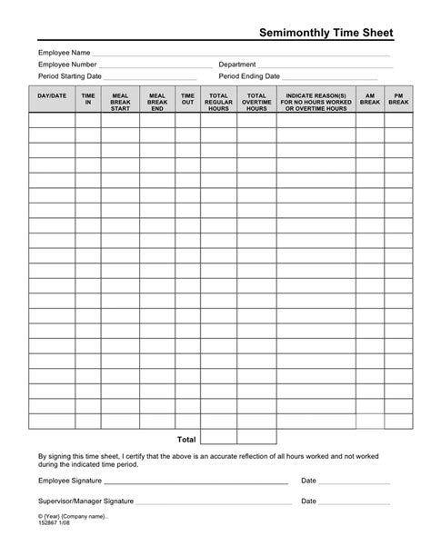 semimonthly time sheet form  word   formats