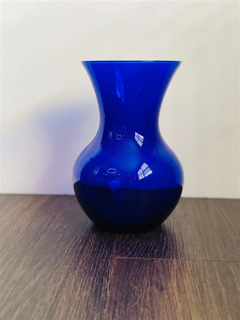 Vintage Cobalt Blue Libby Glass Flower Vase Contemporary Mid Etsy