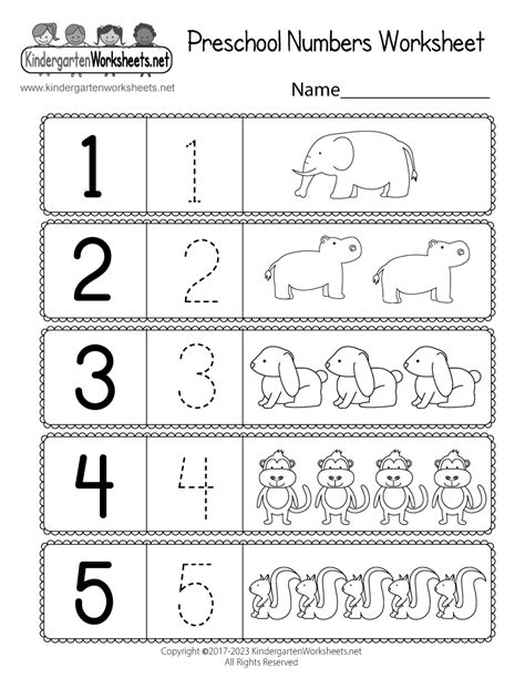 printable preschool worksheet  numbers  kindergarten