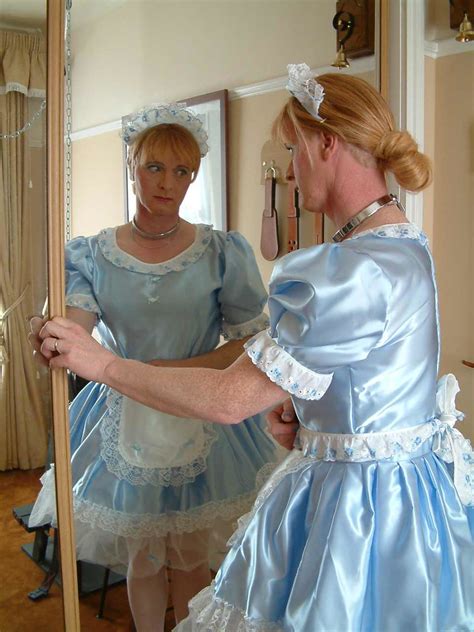 Md0004 Satin French Maids Uniform Maid Looking In Mirror