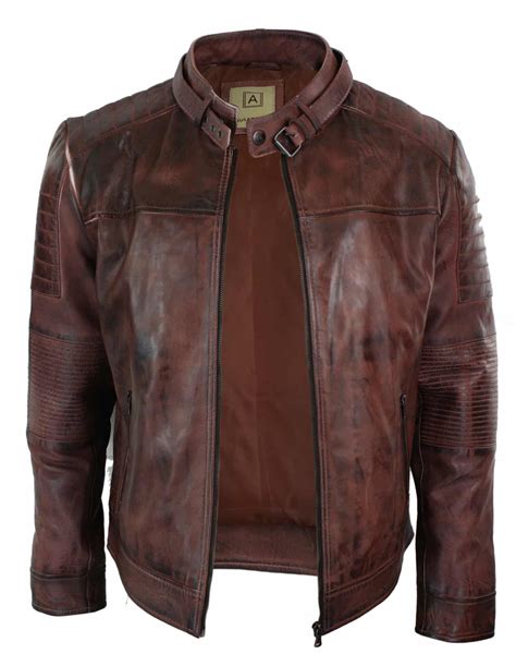 real leather genuine black biker mens jacket retro vintage tailored fit uk buy  happy