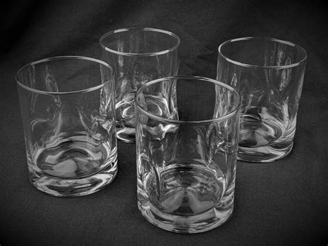 Set 4 Side And Bottom Dimpled Clear Glass Whisky Old Fashioned Glass