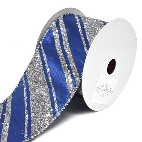 royal glitter stripes lame wired christmas ribbon royal blue     yard walmartcom