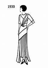 Fashion 1930 Silhouettes Costume Era Women Drawings History Dress 1931 Line sketch template