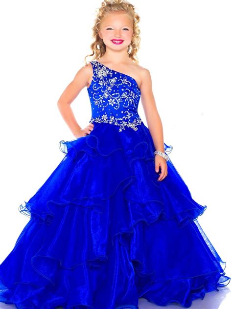 sz instock royal blue  shoulder flower girl dress  ruffles long pageant gown