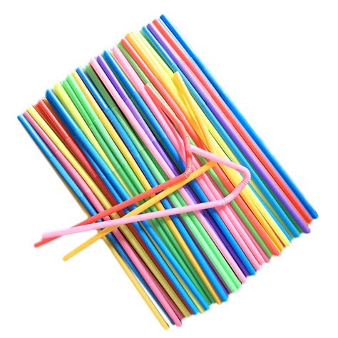 200pcs flexible disposable plastic drinking straws long bendable party