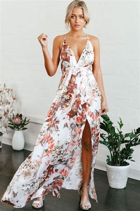 Cutesove Floral Print High Slit Backless Maxi Beach Vacation Dress