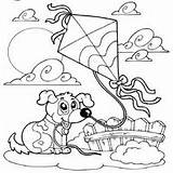 Kite Coloring Dog Pages Flying Surfnetkids Windy Dogs Drawings Choose Board sketch template