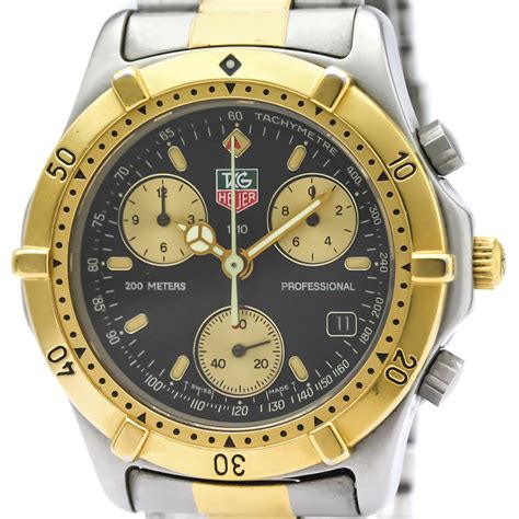 tag heuer  professional chronograph gold plated steel  ce