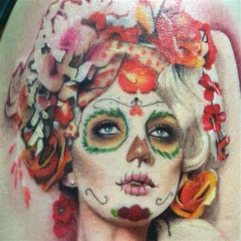 realistic sugar skull portrait tattoo art pinterest pastel