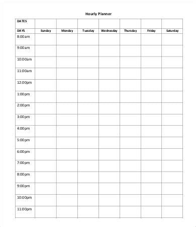 hourly planner template    word documents