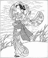 Coloring Pages Japanese Books Adults Dover Book Adult Ukiyo Woodblock Women Cleverpedia Fashion Print Doverpublications Prints People Colouring Kimono Publications sketch template