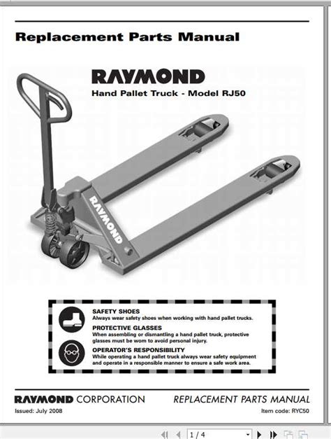 raymond hand pallet truck rj replacement part manual
