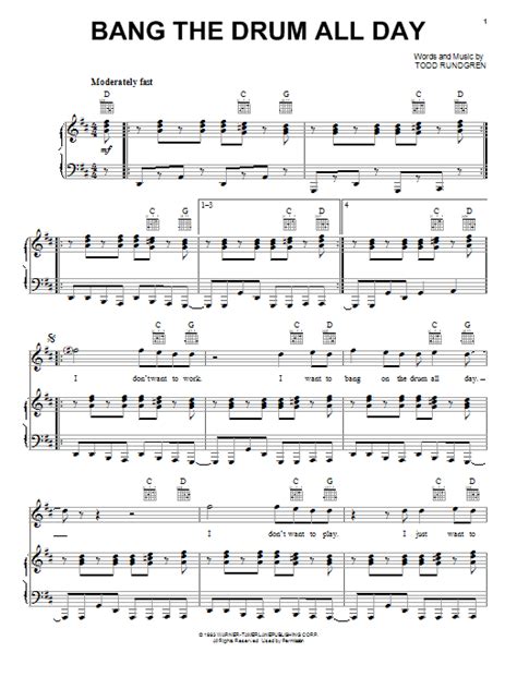 bang the drum all day sheet music by todd rundgren piano vocal