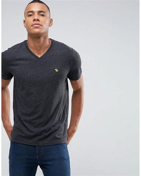 Abercrombie And Fitch V Neck T Shirt Muscle Slim Fit Moose Logo In Black
