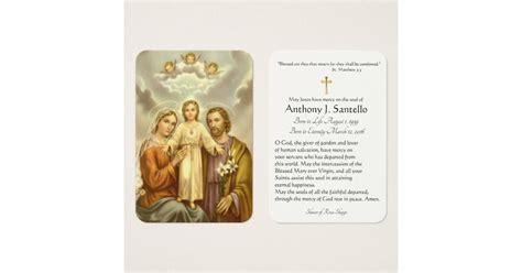 holy family catholic funeral memorial holy card zazzle