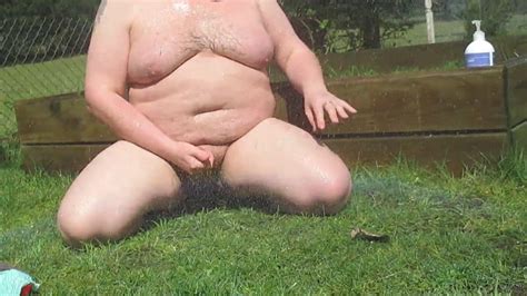 Fat Man Getting Wet And Slippery Outdoors Fat Gay Porn E0