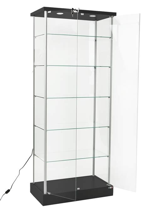 Retail Glass Display Case 2 Led Lights And Hidden Casters