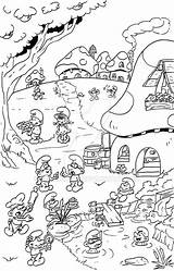 Village Smurfs Coloring Pages Smurf Colouring Drawing Disney Cartoon Visit Heart sketch template