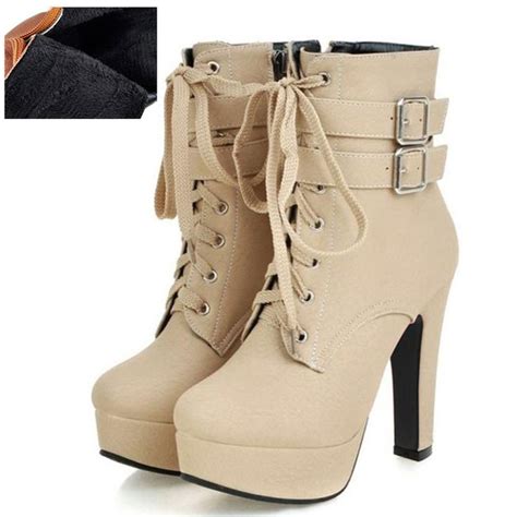 Womens Ankle Boots Faux Suede Zipped Cute Lace High Heeled Platform