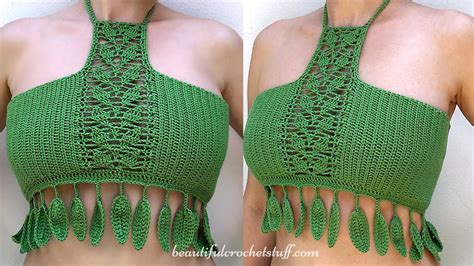 Crochet Crop Halter Leaves Top Pattern Crochet Boho Top Crochet Summer