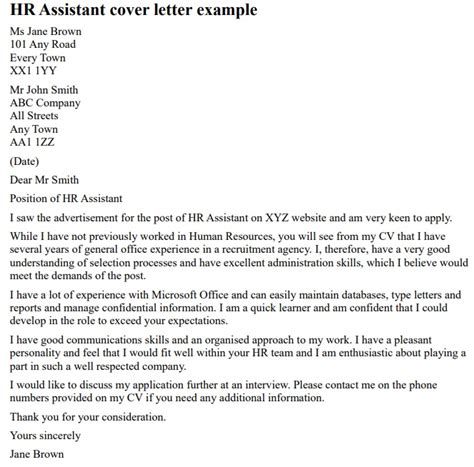 cover letter   hr assistant icoverorguk