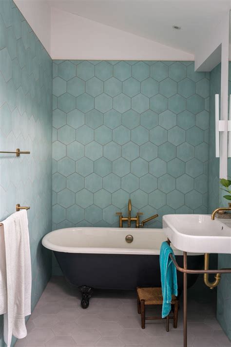 blue hexagon bathroom tile