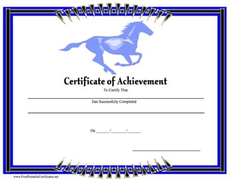 certificate  achievement featuring  blue horse running