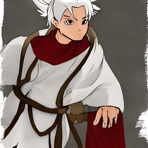 white hair young male  white traditional monk outfit airbender long