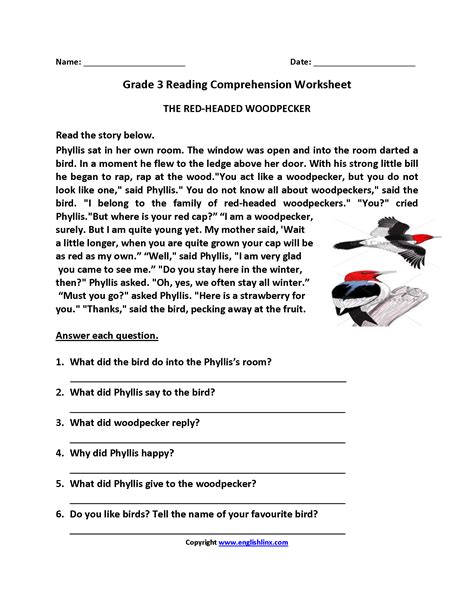printable  grade reading comprehension worksheets kidsworksheetfun