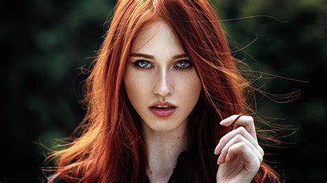 wallpaper face women outdoors redhead model depth of field long