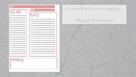 cornell revision notes template digital  etsy