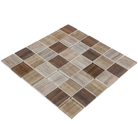 2x2 Squares Mosaic Brown Wood Recycled Glass Tile Mto0333