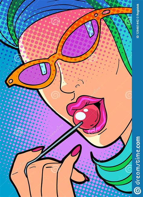 Woman Sucking A Lollipop Stock Vector Illustration Of Attractive