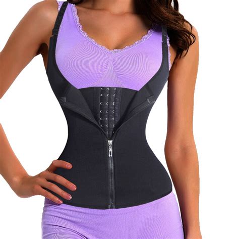 מוצר women waist trainer strap corset with zipper 3 hook tummy