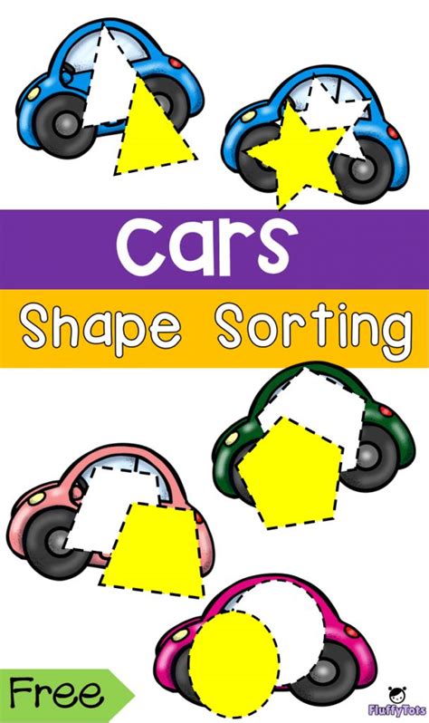 car shape sorting printables   shapes   sorted