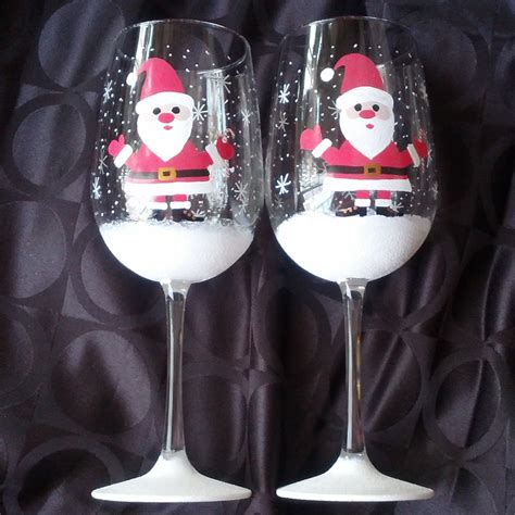 Santa Hand Painted Wine Glasses Etsy