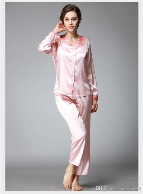 2020 Satin Pajama Sets Women Pajamas Set Imitated Silk Long Pants Lace