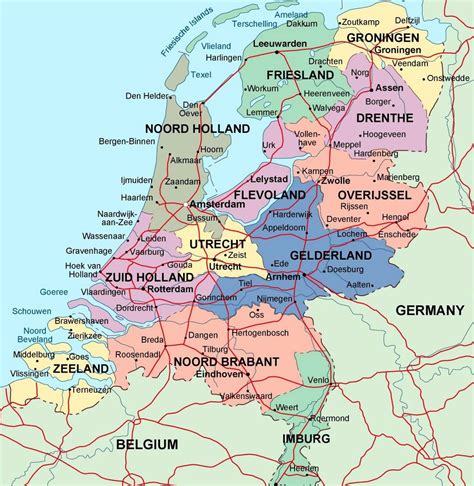 detailed administrative map  netherlands  major cities netherlands europe mapsland