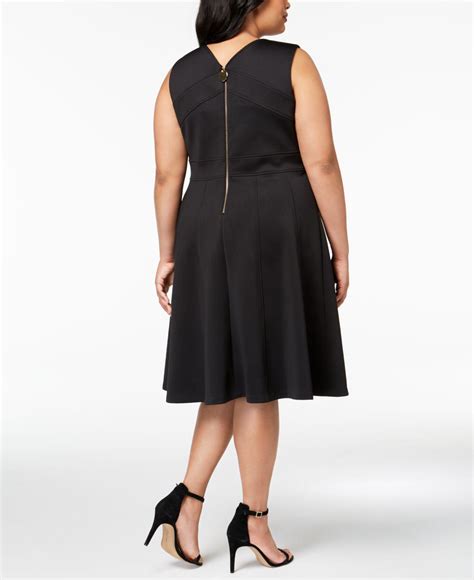 Calvin Klein Synthetic Plus Size V Neck Scuba Fit And Flare Dress In