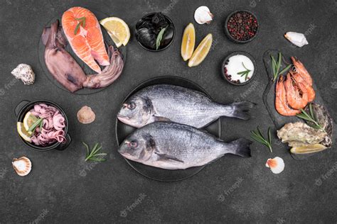 premium photo fresh uncooked seafood fish  ingredients